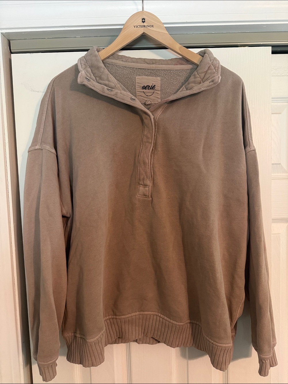 aerie Taupe Half-Zip Cozy Pullover Sweatshirt